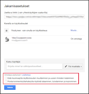 Omistaja-asetukset Google Drivessä kopioinnin estämiseksi