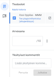 Tee plagioinnintarkastus -painike Google Classroomin arviointinäkymässä