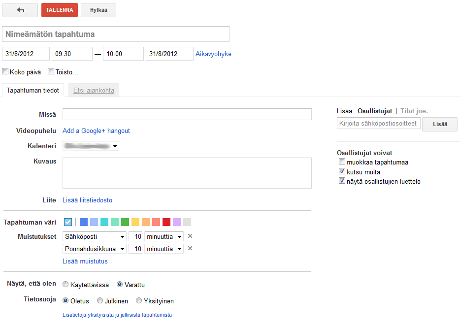 Uutuus: Lisää Hangout suoraan Google Kalenteri tapahtumaan